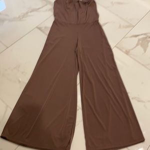 Brand new Silk and polyester taupe strapless jumpsuit